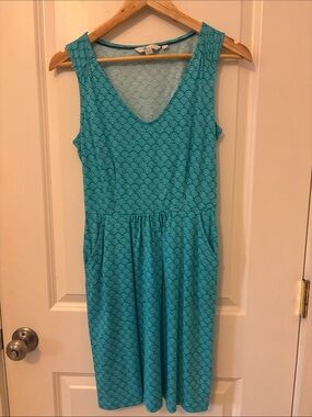 Boden Teal Patterned Scoop-Neck Dress with Pockets!